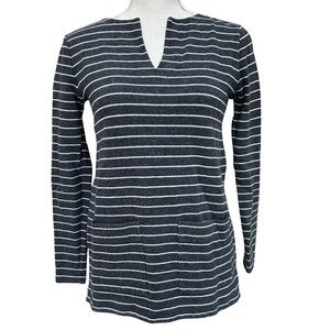 LOFT Tunic Gray and White Stripe Sweater  | 3/4 Sleeve | Front Pockets